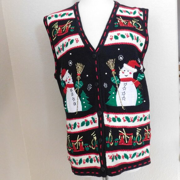Bobbie Brooks Snowman Applique Embroidered Christmas Sweater Vest Size 8-10 M - Picture 1 of 9